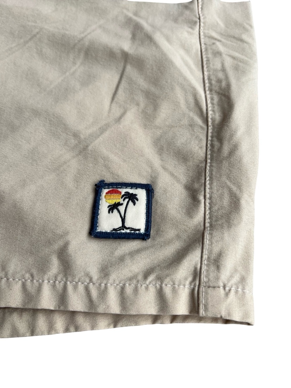 MARINE LAYER 5” Swim Trunks Board Beach Shorts 34 Khaki Multi-Stripe Retro Surf - Picture 3 of 11